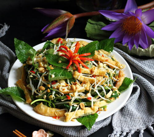 Hướng dẫn cách nộm rau muống đậu phụ chay